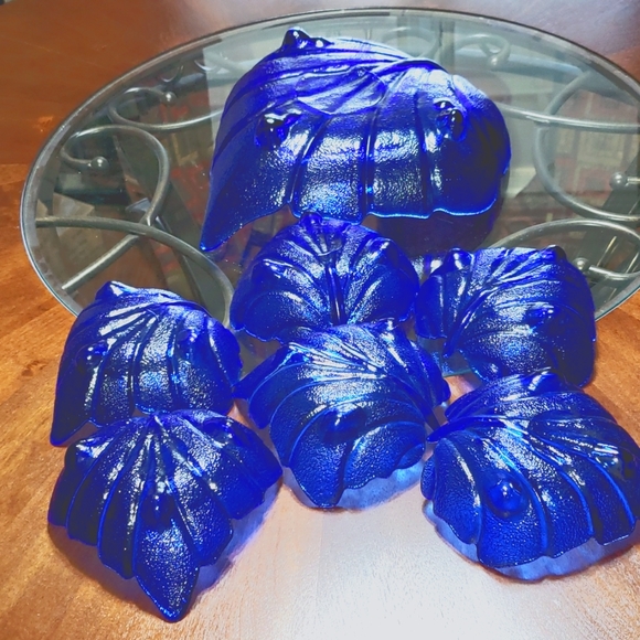 Vintage Tabletop Unlimited Lisbon Collection Cobalt Blue Leaf Serving Set 7PC - Picture 6 of 11